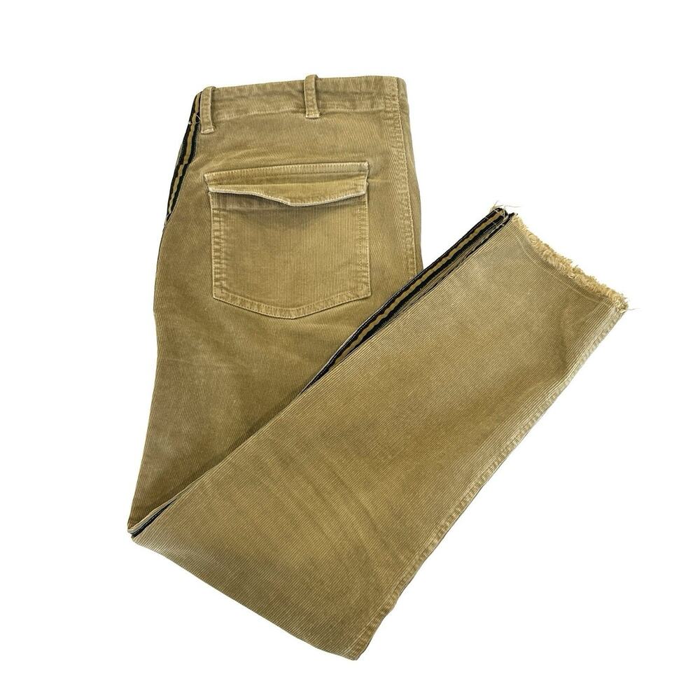 Nili Lotan Jenna Corduroy Pants Size 4 Mossy Gold Brown Side Stripe Raw Hem - Picture 4 of 8